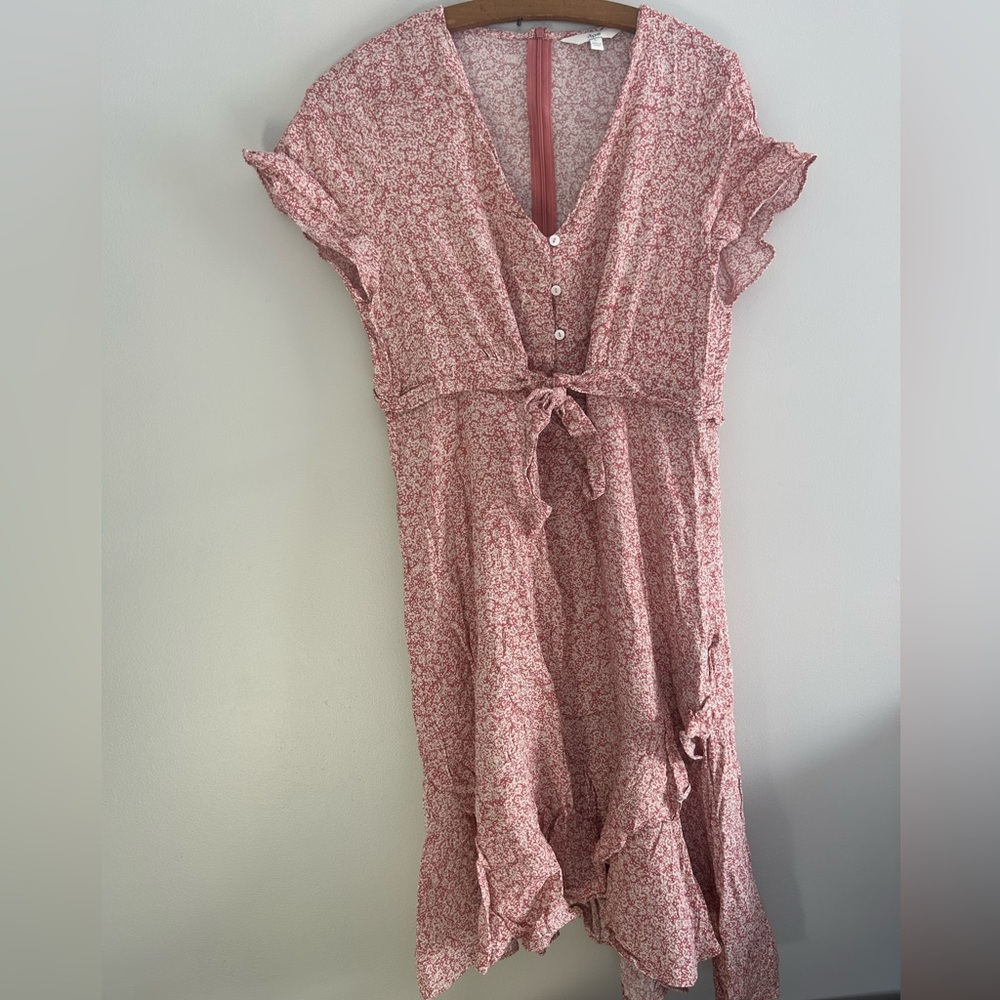 Ripe maternity & nursing Pink Floral vneck short sleeve Midi Dress